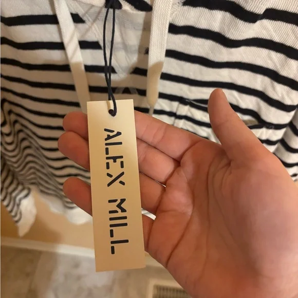 NWT Alex Mill White & Navy Striped Double Weave Hoodie - Picture 6 of 8